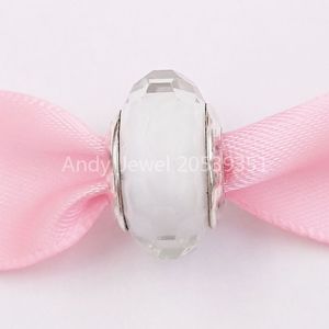Andy Jewel 925 Sterling Silver Beads Glass White Faceted Murano Charm Fits Fits 유럽 판도라 스타일 보석 팔찌 목걸이 791070
