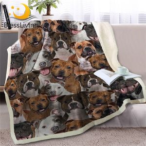 BLESSLIVING Staffordshire Terrier Throwet 3D Bulldog Sherpa Fleece Blanket Dog Collection Animal Plush Sheet Thin Quilt 201222