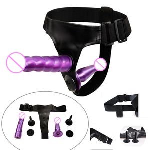 Massagem Strapon Duplo Vibrador Calças Cinta Em Vibrador Realista Harness Erótico Brinquedos Sexuais para Mulheres Lésbicas Bens Íntimos Adultos Produtos Do Sexo