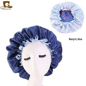 Ny Silk Night Cap Hat Double Side Wear Women Head Cover Sleep Cap Satin Bonnet för vackert hår GD741