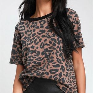 Aachoae yaz kadın leopar t gömlek o boyun moda kadın tshirt kısa kollu gevşek ev bayanlar tee üstler mujer camisetas s-xl 220307