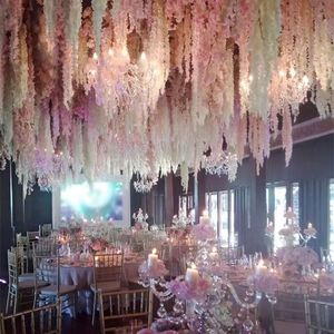 100pcs/lot 24 Colors Artificial Silk Flower Wisteria Flower Vine Home Garden Wall Hanging Rattan DIY Party Wedding Decoration 1022