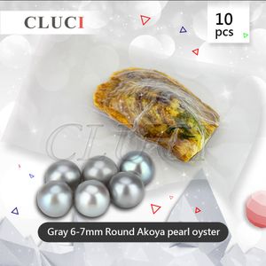 CLUCI 10 SZTUK Gray Vacuum-Packed 6-7mm Okrągły Akoya Perły w Oyster Silver Colors Saltwater Pearl Oboysters, Darmowa Wysyłka WP087SB T200507
