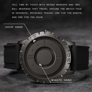 Eutour الأصلي العلامة التجارية الجديدة المغناطيسي مؤشر الحرة مفهوم الكوارتز ساعة عمياء اللمس الرجال ووتش الأزياء الشريط المطاطي LJ201201