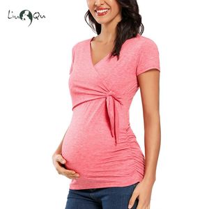 T-shirt da donna a maniche corte T-shirt premaman estiva Incinta per l'allattamento al seno Abbigliamento Tinta unita Top per camicette gravidanza Top LJ201114