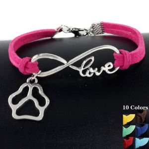 Söt husdjur Hundar Katt Paw Shape Charm Armband Kärlek Hängsmycke Enkel Armband För Kvinnor Bangles Vintage Silver Velvet Rope Chain Fashion Smycken