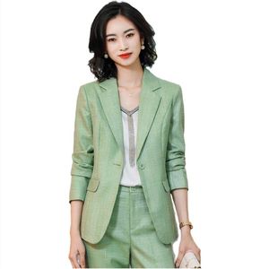 Mulheres calça terno escritório senhora negócio trabalho desgaste damasco verde 2 pedaço conjunto para inverno de outono de primavera