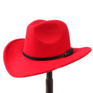 New Vintage Homens Mulheres Mistura Western Cowboy Fedora Hat Brim Grande Brim Sombrero Godfather Tampão Chapéu Church Caps Cinto Preto de Cowgirl