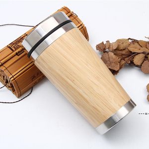 New450ml Bambu Tumblers Natural Aço Inoxidável Garrafa de Água Reusável Canecas Cobertas CCB13117