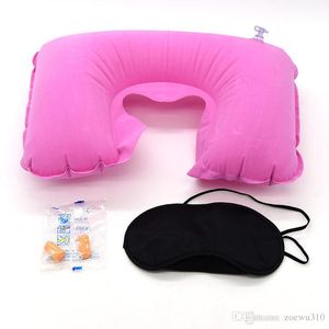 Wholesale Car Soft Pillow 3 in 1 Travel Set Inflatable U-Shaped Neck Pillow Air Cushion + Sleeping Eye Mask Eyeshade + Earplugs WDH0660