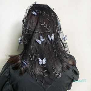 Women Lace Head Scarf Shawl Embroidery Butterfly Dragonfly Flower Feather Hijab Hair With Headband Catholic Mantilla Veil1