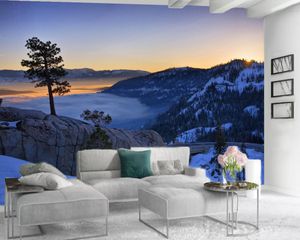 Mural 3d Wallpaper 3d moderno Wallpaper Sala enorme pedra Cena bonita da neve Romantic Landscape decorativa Silk 3d Mural Wallpaper