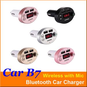Cartão SD CAR B7 Bluetooth Car Kit MP3 Player com mãos livres sem fio Transmissor FM Adaptador 5V 2.1A USB Car Charger Suporte Micro