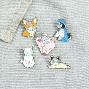 Mask Epidemic Prevention Animals Enamel Pins Cute Fashion Corgi Pig Cat Dog Husky For Party Gift