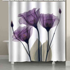 Wodoodporna zasłona prysznicowa kolorowy tulipan lotosu kwiaty drzewa wzór zasłona prysznicowa d poliestrowa tkanina kurtyna z haczykiem W220304