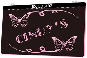 LD6107 Cindy's Butterfly Beauty Salon 3D gravura LED sinal de luz atacado