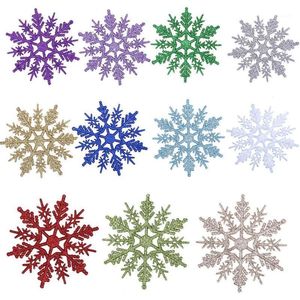 24 st snöflingor julgran dekoration 10 cm plast glitter snö flake1