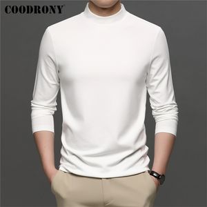 Coodrony Brand Spring Autumn Ankomst All-Match Fashion Casual Pure Color Stand Collar Långärmad T-shirt Män Kläder C5049 220214