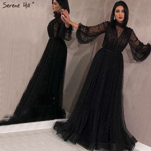 Siyah Şeftali İnciler A-Line Abiye 2020 Son Tasarım Uzun Kollu Seksi Abiye giyim Serene Hill Artı Boyutu LJ201125