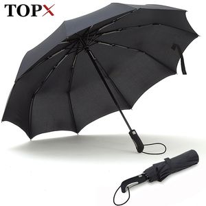 TOPX新しい大きな強いファッションの防風性の男性穏やかな折りたたみコンパクト全自動雨の高品質の傘の女性201104