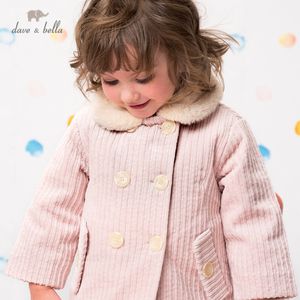 DB16024 Dave Bella inverno neonate moda pulsante solido cappotto di pelliccia bambini top neonato tuta sportiva LJ201126