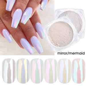 1 pudełko Pearl Proszek Nail Art Glitter Lustro Mermaid Effect Chrome Pigment Żel UV Polski Dekoracja manicure Dust