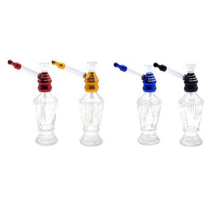 Nargile Bong Petrol Kuleleri Dab Teçhizat Su Boruları 6.89 Inç Cam Şişe Alüminyum Alaşımlı Kalın Pyrex Benzersiz Soda Şişe Stil Heady Recycler Bacer Sigara Bongs Kase