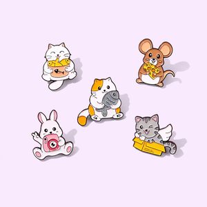 Wholesale fish camera resale online - Cartoon Animals Enamel Pins Cat Fish Camera Pink Bunny Cute Cheese Food Rat Brooch Badge On Clothes Accessories For Friend Gifts