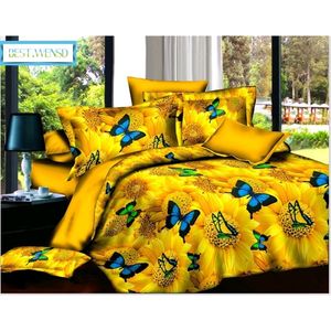 Amarelo Copa de Edredão Condicionado Conjuntos de Cama De Cama Conjunto de Folhas Dekbdovertrek Butterfly Home Têxteis Duplos Cama Set LJ200819