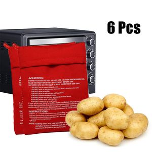 6 pcs vermelho reutilizável microondas batata bolsa de cozimento cozimento lavável arroz forno de bolso fácil cozinhar ferramentas de cozinha gadgets 201023