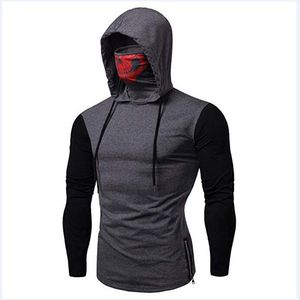Fashion Men'S Stylish Mask Skull Design Hoodie Contrast Color Drawstring Sweatshirts Hombre Hooded Long Sleeve Pullovers For Man 201020