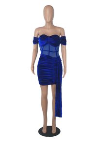 10 PCSクラブドレス女性ベルベットストラップレスドレススラッシュネックミニスカートナイトクラブウェア