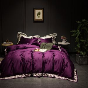 2019 1200TC algodão egípcio aristocrático Roxo conjunto de cama de edredão conjunto de cobertura de edredão bedclothes bedclothes cama roupa t200706