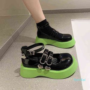 Dress Shoes Summer Fashion Lolita Style Women Flat Platform Shoes Lacquer Height Increasing Gothic Decoration Round Teen Ladies 0930