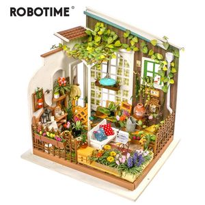 Robotime DIY Bebek Evi Miller Bahçe Çocuk Hediye Yetişkin Minyatür Ahşap Dollhouse Modeli Yapı Kitleri Oyuncaklar LJ200909