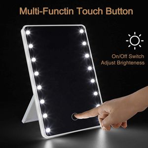 Espelho de maquiagem com 16 LEDs espelho cosmético com touch dimmer interruptor de bateria operado suporte para tabletbop banheiro viagem