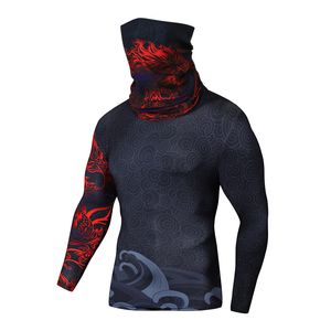 Wholesale mens compression shirts resale online - Men Compression Shirt With Magic Scarf Tight Long Sleeve Fitness Cycling Bodybuilding Sports Outdoor Quick Drying Clothes Streetwear Tops