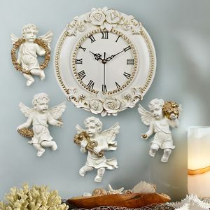 ASFULL Resin Rose Flower European Decorative Digital Wall Clock Quiet Room Clock Hotel Restaurant angel Living Room Decoration LJ201204