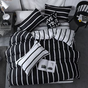 Nordic Bedding Set Queen Size Bed Linne Duvet Cover Single Set Printed Double King Flat Sheet Plaid Geometric BedClothes Plain Y200417