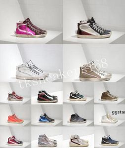 ﾄ2021 Verkauf von Golden Mid Star High Top Schuh Italien Mode Damen Sneakers Luxusmarke Trainer Pailletten Klassisch Weiß Do -Old D