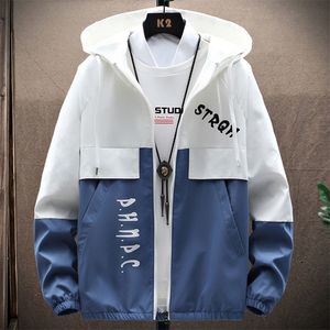 Sale Men's Patchwork Jacket Oversize Windbreakers Thin Brand Clothing Male Autumn Outdoor Hooded 220301