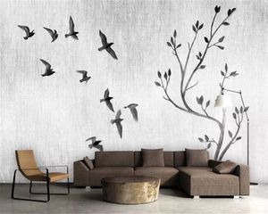 Beibehang Custom wallpaper Zen sofa background wall big tree bird hand-painted Chinese TV mural for 3d