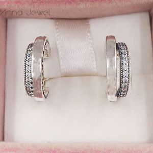 Authentic 925 Sterling Silver Pandora Pave´ Double Hoop Stud Earrings luxury for women men girl Valentine day birthday gift 299056C01