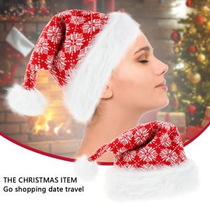 Adult Knitted Christmas Hat Snowflake Wavy Striped Fluffy-Plush Pompom Santa Cap Christmas Hats For Adults New Year Decorations