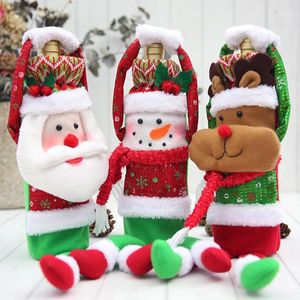 Juldekorationer presentpåsar Vinflaskskydd med handtag Santa Claus Snowman Reindeer Gifts Holder Xmas Dinner Party Table Decorations
