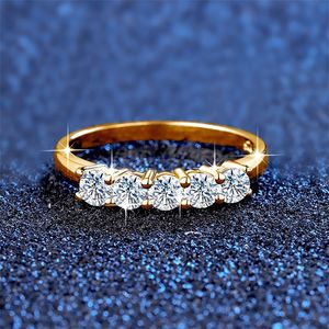 Szjinao認定5石Moissaniteダイヤモンドリング女性シルバー925 100％ゴールドメッキブリリアントジュエリー婚約贈り物の女の子