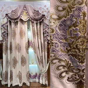 ベッドルームのヨーロッパのイタリアのフランネル紫色のカーテンのためのソリッドカラーベルベットのバランスカーテン生地の窓のリビングルームの完成1