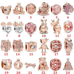 Autentiska 925 Silver Beads Armband Rose Gold Crown Carriage Knot Hollow Charm Slide Bead Charms Passar European Pandora Style Smycken Armband Murano