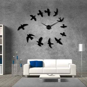 Bezramowy DIY Duży Zegar Zegarek Ścienny Natura Pokój Decor Lustro Dekoracyjne Zegar ścienny Fly Birds Zegar ścienny Nowoczesny Design Luksusowy LJ201208