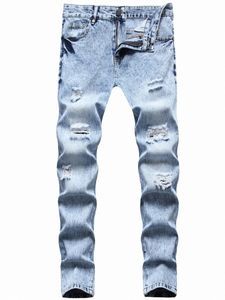Men Ripped Bleach Wash Jeans k51j#